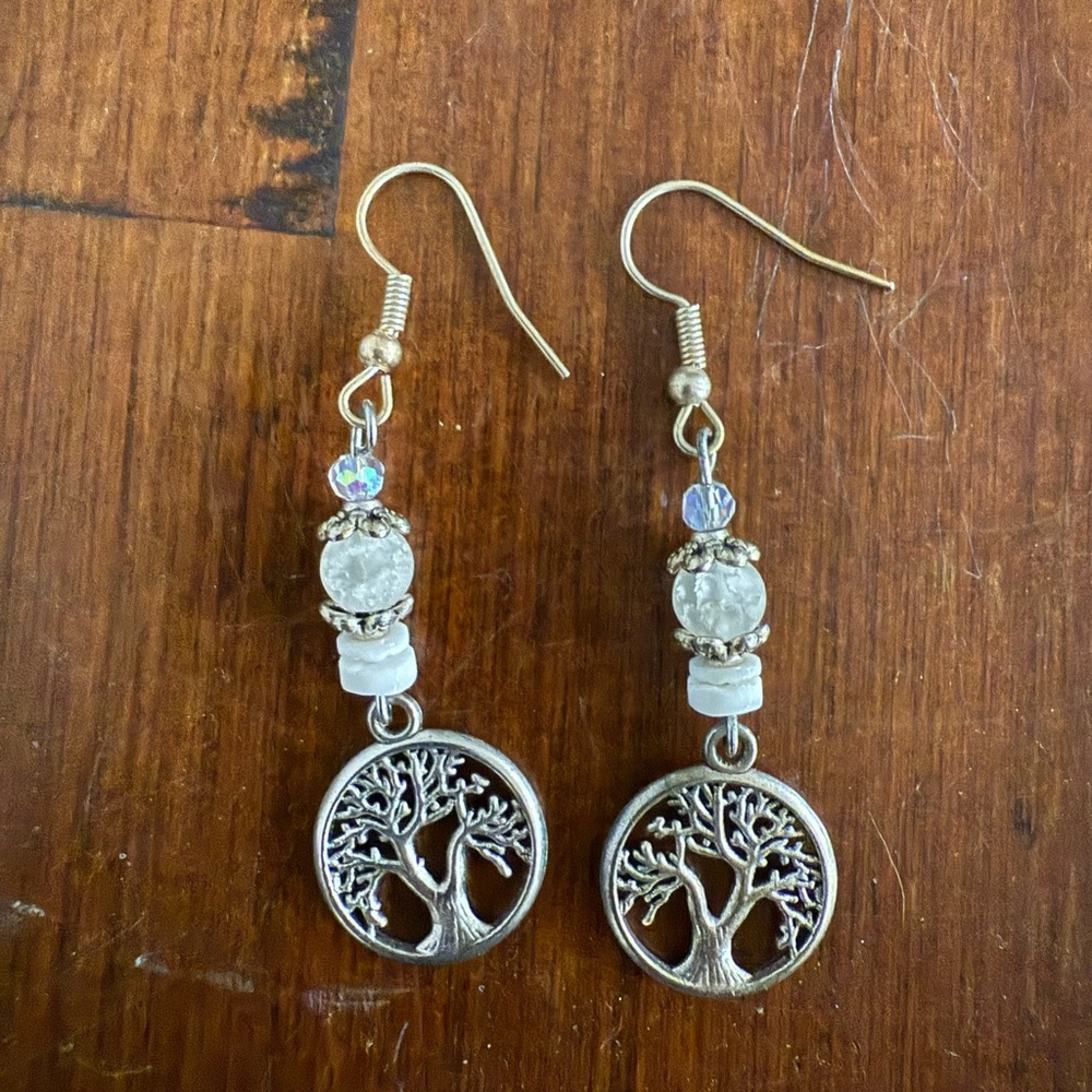 Handmade Tree of Life Earrings – One of a Kind Boho Gemstone Dangle Jewelry
